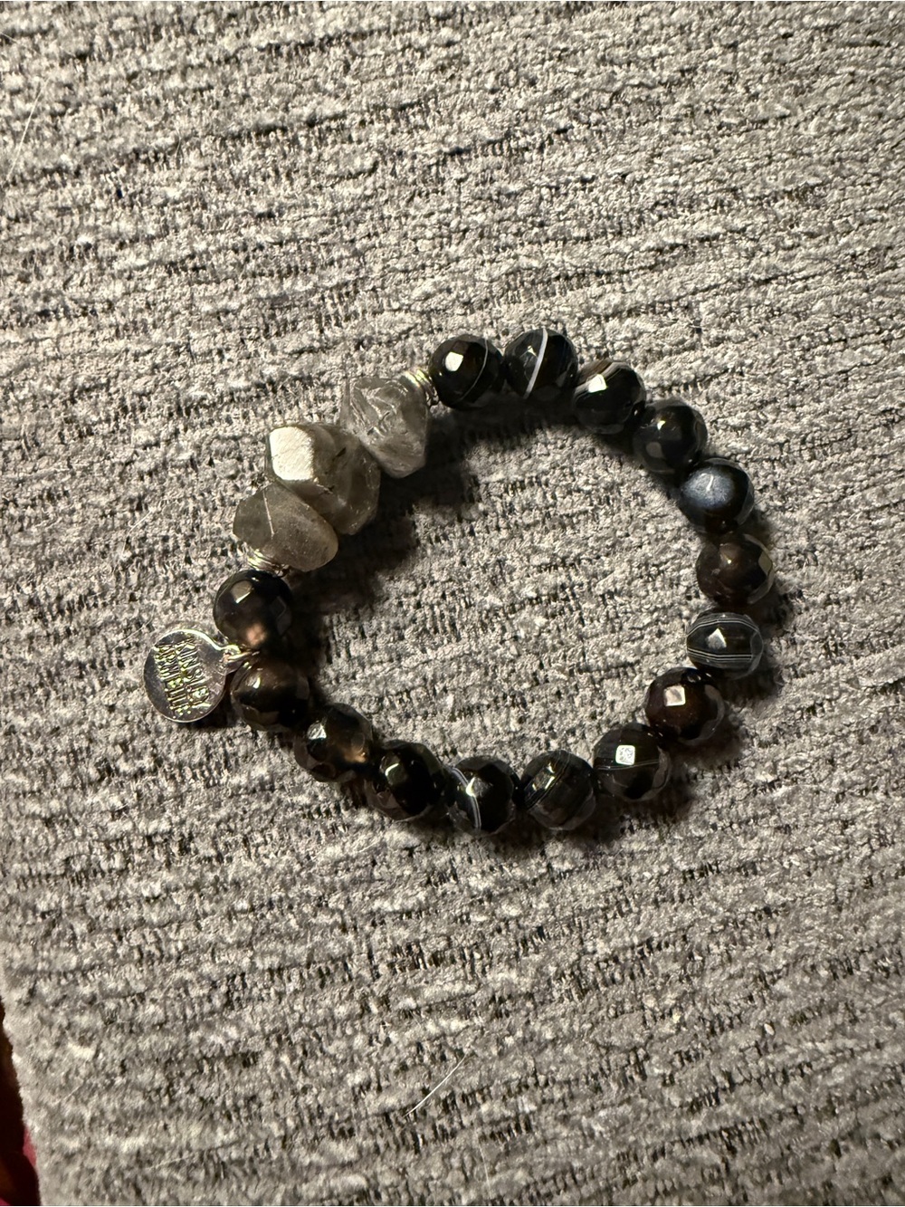 Kinsley Armelle Faceted Black and Smoky Gray Bead Stretch Bracelet